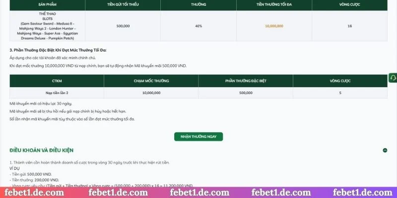 Điều kiện bắt buộc trong nạp tiền lần 2 thưởng 40%