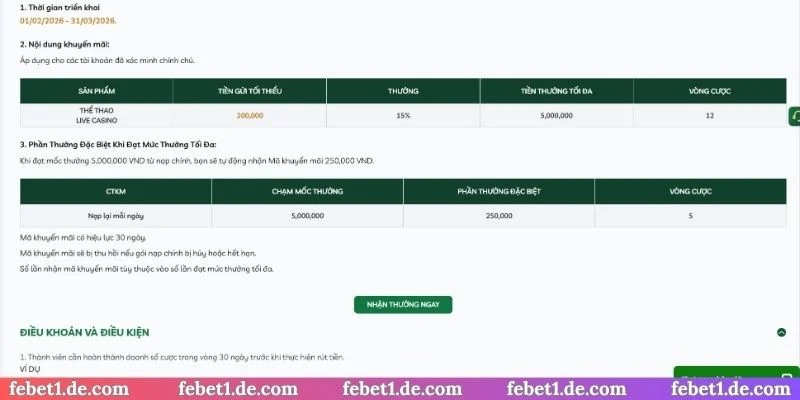 Điều kiện tham gia nạp tiền mỗi ngày thưởng 15%