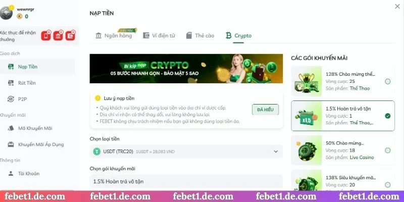 Nạp tiền Febet