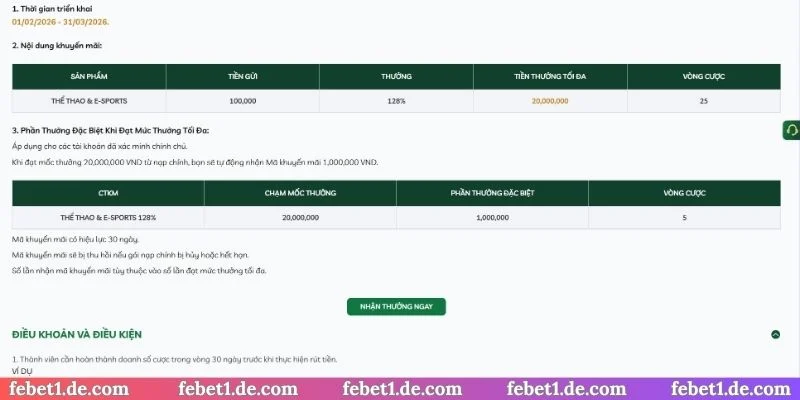 Quy định cơ bản ưu đãi bùng nổ thể thao nhận 128%